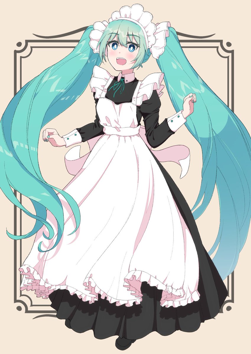 hatsune miku 1girl solo maid long hair apron maid headdress twintails  illustration images