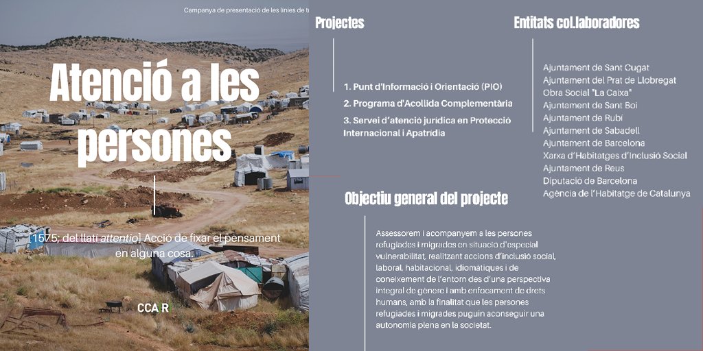 CCARefugi's tweet photo. 9⃣Atenció a les Persones
és la línia de treball on assessorem i acompanyem a les #personesrefugiades i migrades en situació d’especial vulnerabilitat perquè puguin aconseguir una autonomia plena a la societat.🌍
#campanyaddhh #dretsxtotes #CCARxAtencioPersones #refugipertotes https://t.co/nO9Mdhj1so