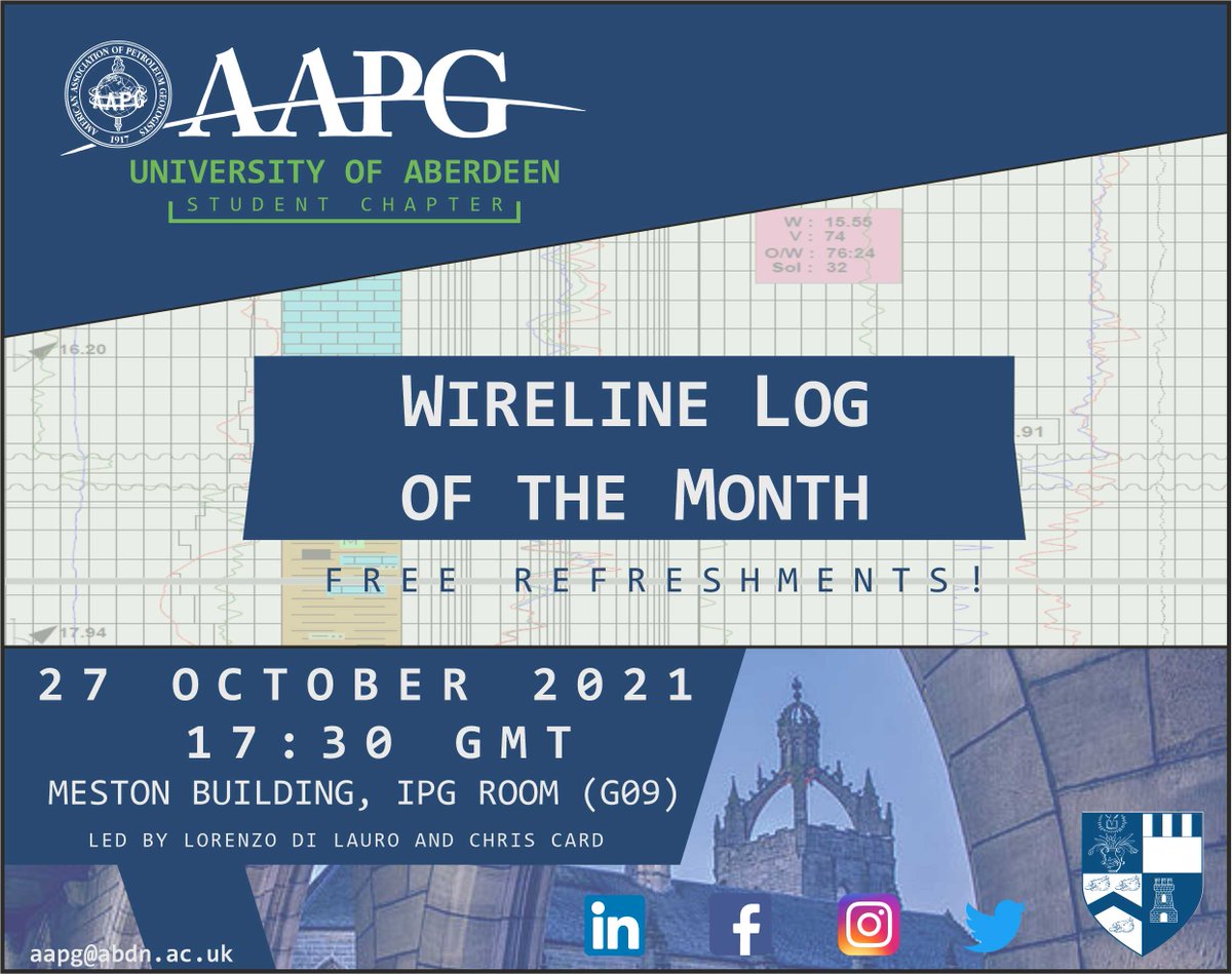 Come join us this Wednesday 27th October for the first "Wireline Log of the Month": a chance to practice your skills in log interpretation and well correlation (plus free beer, juice, and snacks!)

#wireline #log #geology #petrophysics #UoA