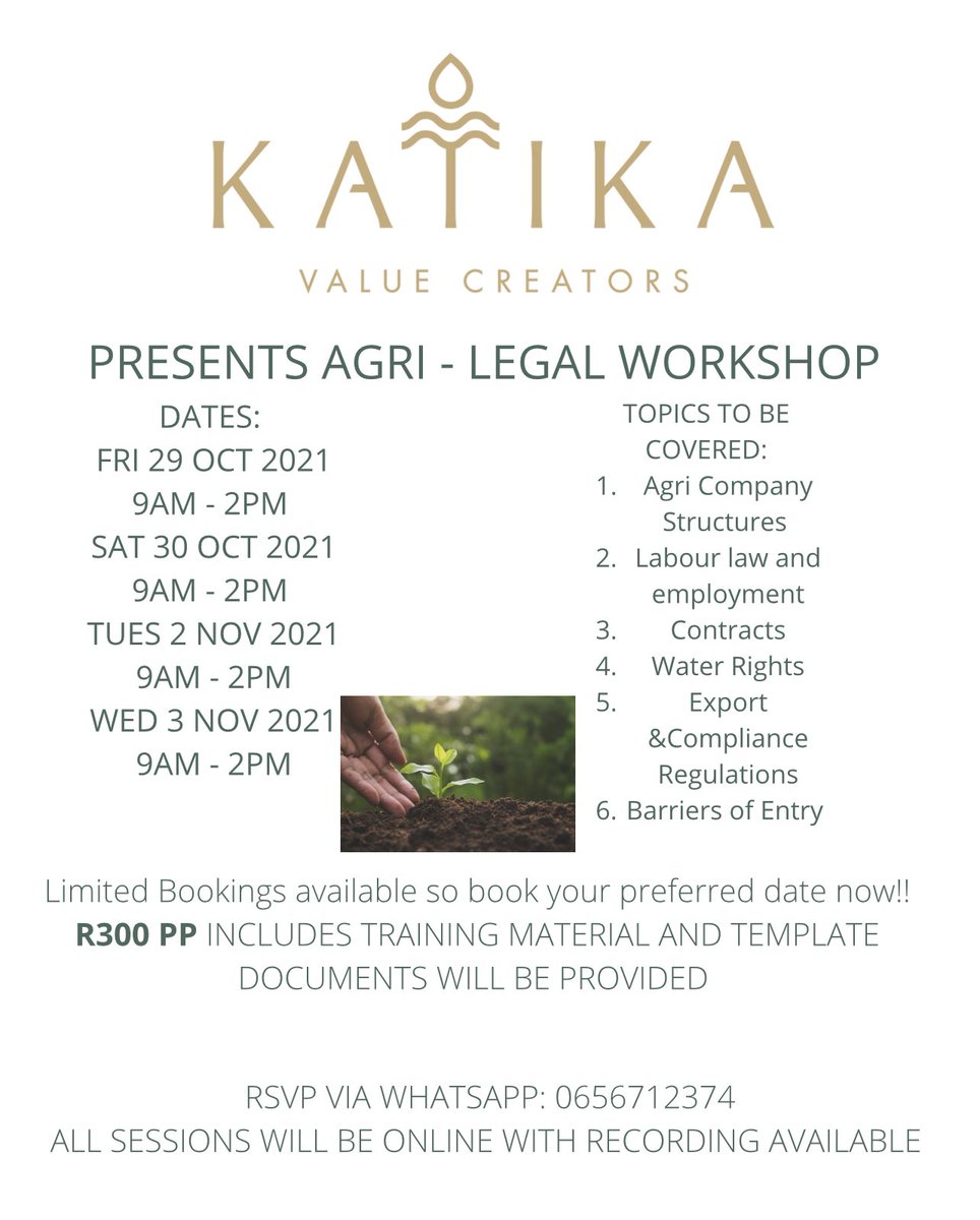 legalboeremeis1's tweet photo. BOOK YOUR DATE NOW! We will only be accepting a small number per date/session so that participants can get real value and be able to engage and ask questions. Can’t wait 🌿🌱 https://t.co/hBweaxs7Js