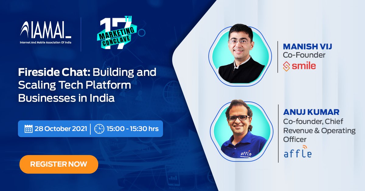 affle's tweet photo. What goes into making a tech platform successful in India?
Anuj Kumar, Co-founder, Chief Revenue &amp; Operating Officer of Affle and Manish Vij, Co-Founder of Smile Group decodes the elements that come together to make a tech platform climb the growth ladder.
https://t.co/r25hZxWRrV https://t.co/kCkdXbyG76
