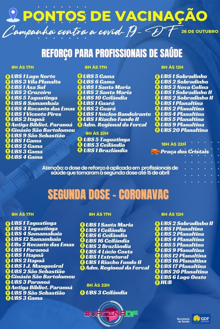 BrunnoMeloCBN's tweet photo. Bom dia, Brasília! Olha o carro da vacina! Tem D1 para todo mundo com 12+, D2 com antecipação de Pfizer e AstraZeneca pra quem tomou a D1 há 8 semanas, reforço para idosos 60+ (D2 há 6 meses), profissionais de saúde (D2 ainda até *15/04) e imunussuprimidos graves (D2 há 28 dias). https://t.co/y37DvFerxw