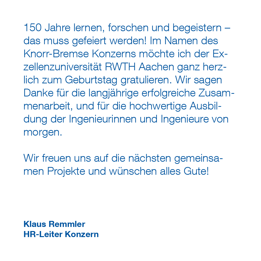 RWTH's tweet photo. Klaus Remmler, HR-Leiter bei Knorr Bremse, beglückwünscht die #RWTH zum (nachgeholten) Hochschuljubiläum. Und denkt dran: Aktuell gibt es wöchentlich neue Inhalte auf den Seiten des Alumni-Tags:
➡https://t.co/lNHGKUDo85
#150JahreRWTH #LernenForschenMachen #Alumni #Alumnitag https://t.co/PYzPrMnX05