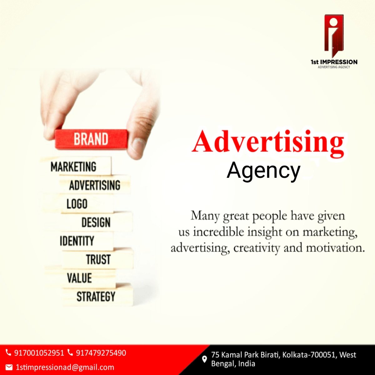 1stImpressionad's tweet image. Many great people have given us incredible insight on marketing, advertising, Creativity  &amp;amp; Motivation.
1STIMPRESSION
Advertising Agency
#1STIMPRESSION