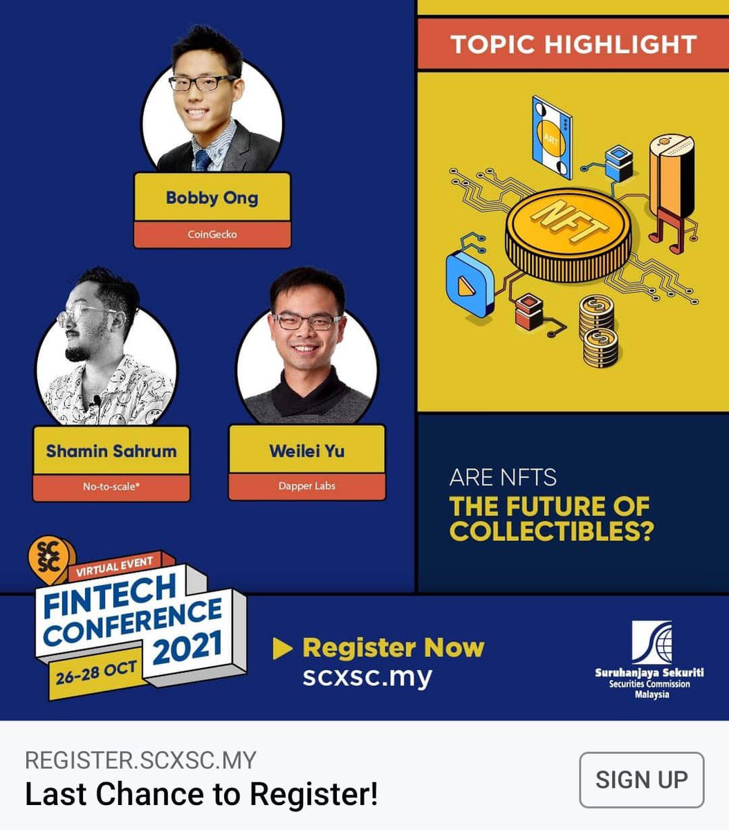 NoToScale's tweet photo. Weโll be in a discussion panel this Thursday talking about NFTs with Bobby Ong @coingecko and Weilei Yu @dapperlabs at SC X SC.
Looking forward to the conversation. And pls pray we wonโt screw up ๐
#NFTCommunity #NFT #nftmalaysia #Cryptos #DeFi #scxsc https://t.co/UP8hX8UkmD