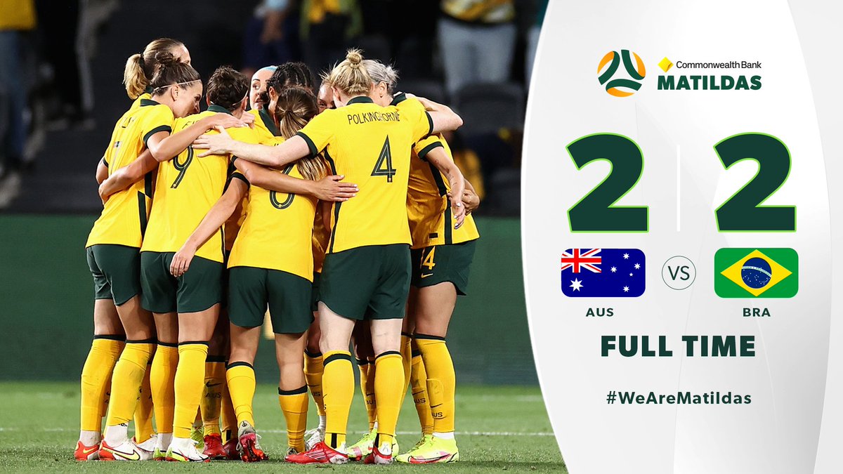 FULL TIME | It ends even in another thrilling match against Brazil. 

#AUSvBRA #WeAreMatildas