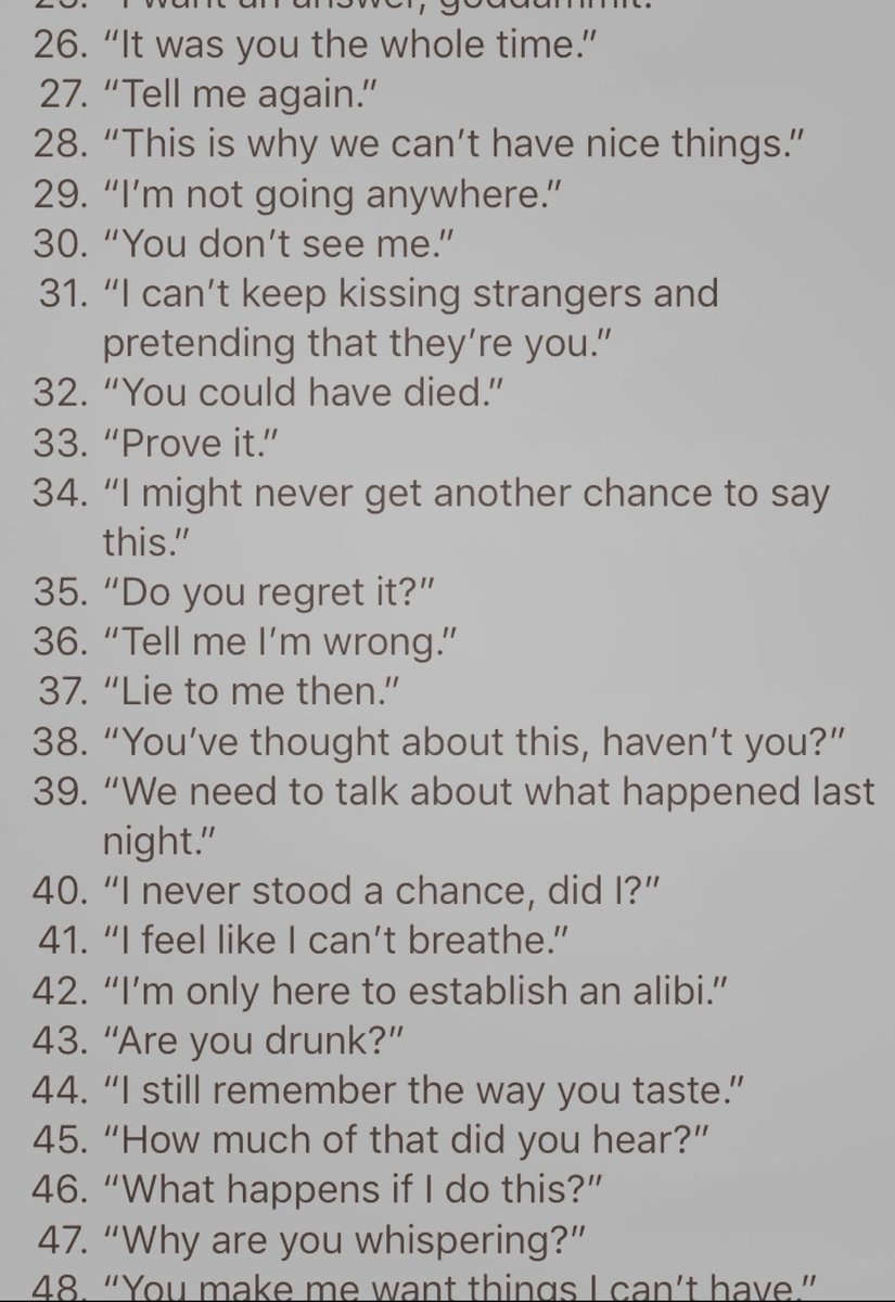 • Y’know the drill :: 

Give it a like for a random starter line. 

Or quote this with a number you want.