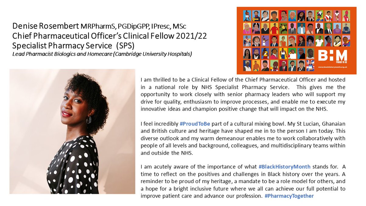 rc_pharm's tweet photo. @DeniseRosembert tells us why she's #ProudtoBe and how she's  championing positive change within pharmacy and the NHS.

#BlackHistoryMonth #BHM #BHMPharmacy #RPSIandD #PharmacyTogether @PTOC11 @APTUK1 https://t.co/YoEXcmReeH