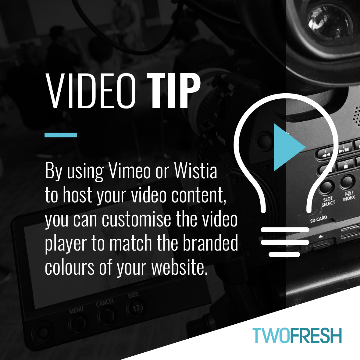 two_fresh's tweet image. ⭐📹 TWOFRESH VIDEO TIP 📹⭐

Make sure to get full usage out of Vimeo and Wistia's customisation features to promote your business.

#twofresh #videotips #vimeo #wistia #customisation #videomarketing #videoproduction #videocontent