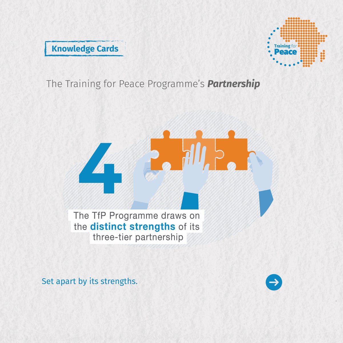 T4PAfrica's tweet photo. 🧐 A three-tier partnership strengthens the Training for Peace Programme. Each partner brings a distinct knowledge set that set TfP apart. You can read our knowledge products on https://t.co/zawklbMxsf
#trainingforpeace #AU #peacebuilders #TFPJourney #TFPStory https://t.co/KBc9qNn7eJ