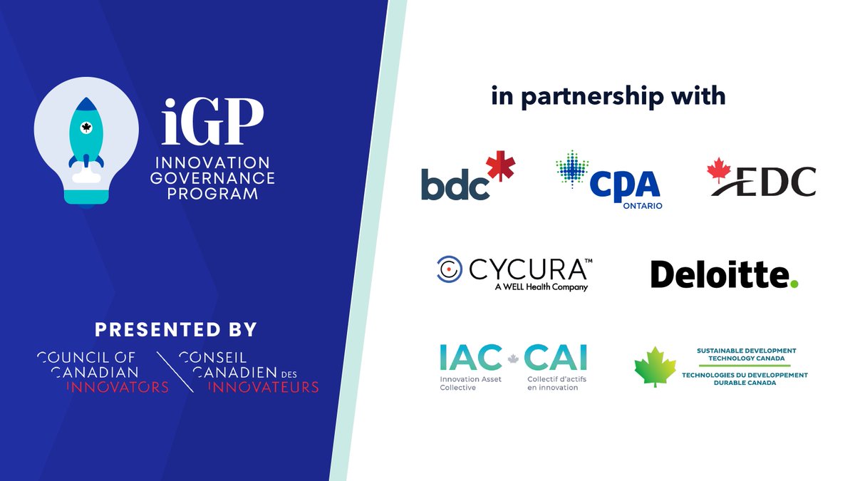 CADInnovators's tweet photo. We’re thrilled to announce the launch of the Innovation Governance Program (iGP) to equip executive leaders with skills and resources to help Canada’s fastest-growing companies scale-up globally.

Read more about it here.

https://t.co/yRIomWvaxZ https://t.co/LMDhR1NryM