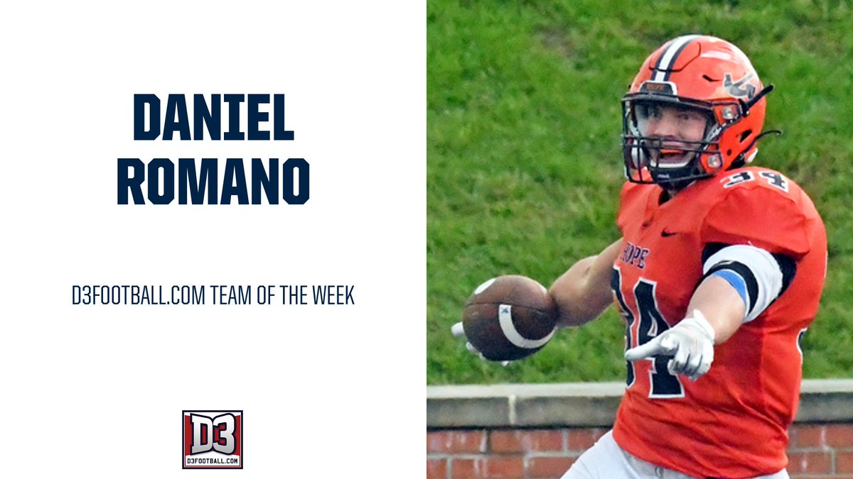 HopeAthletics's tweet photo. Junior running back Daniel Romano has been picked for the @d3football Team of the Week after his career-high, 244-rushing yard performance in Saturday's win against Adrian College. #BeStrongBeTrue #d3fb 

https://t.co/jDPcsb3vKC https://t.co/VAox9g6541