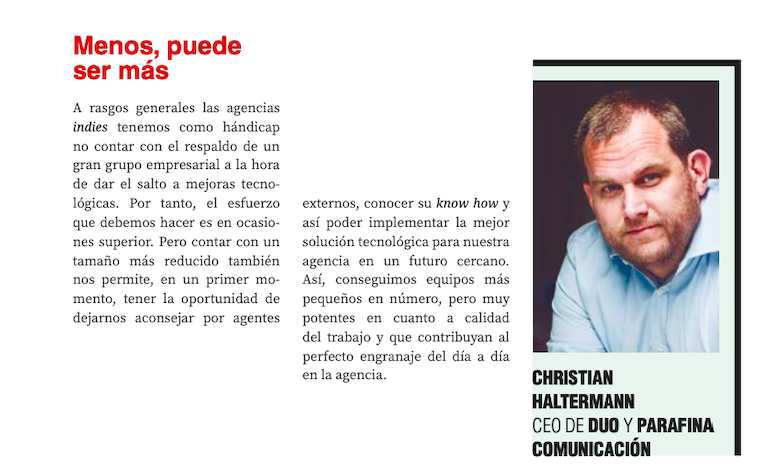 parafinacom's tweet photo. Las capacidades tecnológicas se suman a la ecuación de los servicios que debe aportar una agencia. 
¿Esto es más difícil para una independiente? nuestro CEO Christian Haltermann responde a esta pregunta en @AnunciosRevista https://t.co/HfC8i23DTy