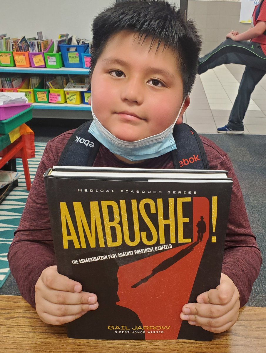 Dear <a href="/GailJarrow/">Gail Jarrow</a>, It's here! Your #1 fan was so excited to dive into your latest book! Thanks to <a href="/donorschoose/">DonorsChoose</a> I can get this voracious reader EXACTLY the books he and many others CRAVE! Our #GailJarrow book bin forever has a waiting list! #ReadAllTheBooks #WeAreReavesBees