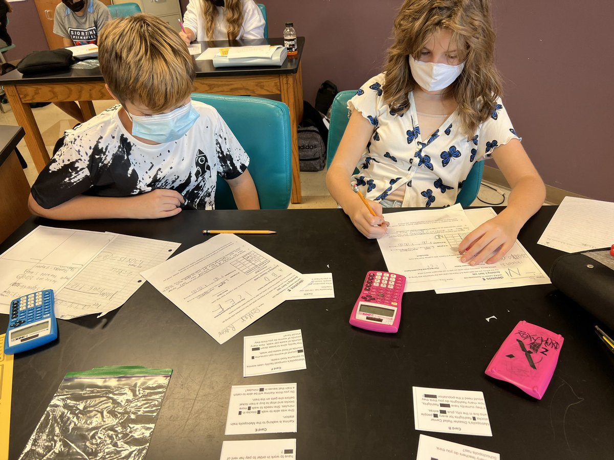 sarahestafford's tweet photo. I love how @Desmos has made @IllustrateMath curriculum even more accessible. Rich math discussion going on with partner task cards today! @WilsonsCreekInt @officialSPS #SPSMath #MTBOS #DoubleNumberLine #RatioTable https://t.co/RT8siBZG6i