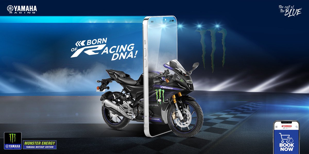 India_Yamaha's tweet photo. To ride home the spirit of racing, we’ve now brought you the Monster Energy MotoGP Edition of the recently launched #R15M
Book now: https://t.co/6gAGVAqJPA
#YamahaRacing #YamahaMotorIndia #YamahaIndia #Yamaha #MotoGPEdition #MonsterYamaha https://t.co/dUPNEmmpLH