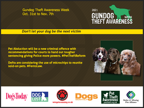 #Gundog breeds are stolen by gangs for their high value. Where is your dog is most vulnerable?
Gundog Theft Awareness Week starts on October 31st.
<a href="/SAMPAuk_/">Stolen&Missing Pets</a>
<a href="/rosieDoc2/">spaniel alert</a> <a href="/shootinguk/">Shooting UK</a> <a href="/CSquireMagazine/">Country Squire UK</a> <a href="/NFUCountryside/">Countryside</a> @CACampaigns
<a href="/DoglostUK/">DogLost</a>
@FieldsportsMag @BASCnew
<a href="/MissingPetsGB/">Missing Pets GB</a>