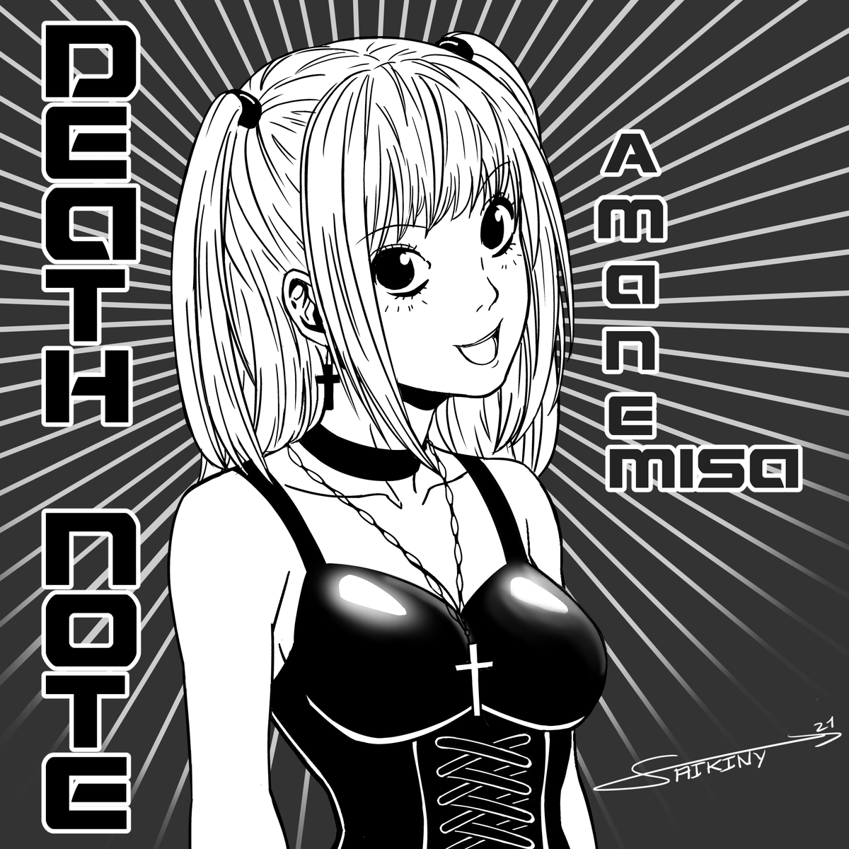 Saikiny's tweet photo. Pour aujourd'hui, nouvelle illustration au format portrait de #MisaAmane de #DEATHNOTE cette fois ci, et en essayant toujours de suivre le style de l'auteur ( #TakeshiObata ) !

#MangaArt #FanArt #BlackandWhite #ClipStudioPaint https://t.co/LZXCZU0Rx5