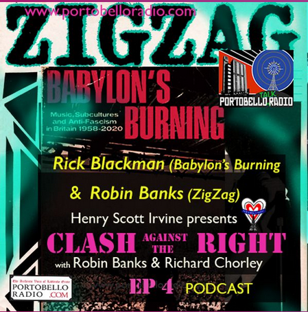PortobelloRadio's tweet photo. Check out new season of Clash Fans Against The Right #CFATR host @TalesPan Henry w/ Robin Banks & Richard Chorley. Special guest Rick Blackman & book "Babylon's Burning". Memories of #ZigZag mag #Punk #Clash gigs & #film "On Resistance Street". podcast: https://t.co/on0glncKda https://t.co/hFFc5l0WO4