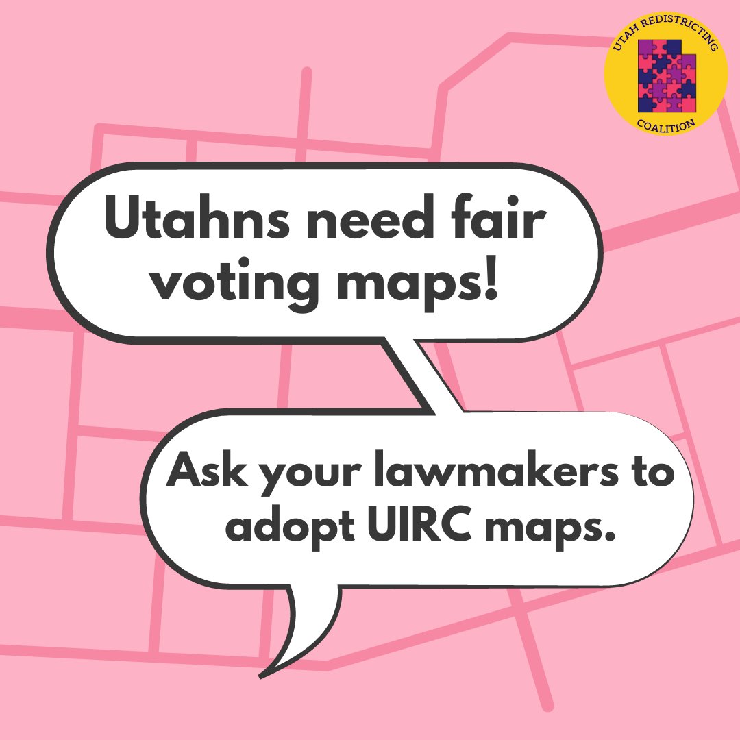 Take action today! Use the link below to find and contact your lawmakers. #fairmapsutah #utpol #utleg #utahredistricting

le.utah.gov/GIS/findDistri…