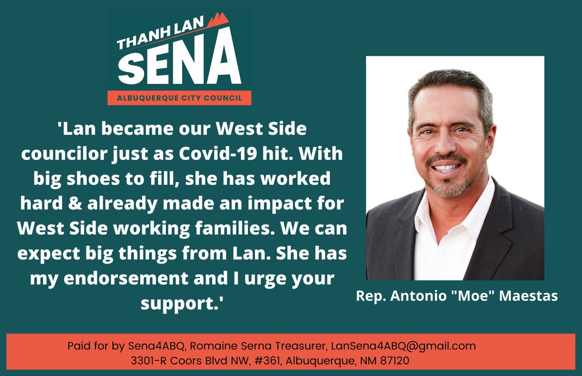 Thanks to @RepMoe for his support! There's one week until Election Day! Let's do this, West Side! #EveryVoteMatters #ABQ #Election2021