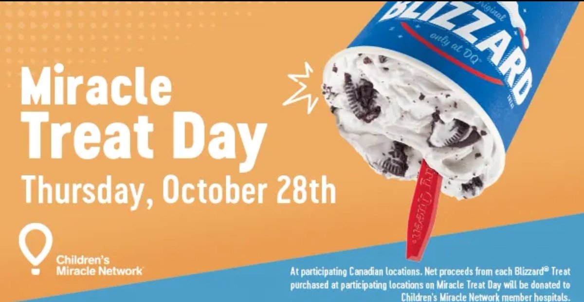 RedDeerDQ's tweet image. Miracle Treat Day is this Thursday!  And what a sweet day it will be!  Pop on by our new Timberlands location and have make miracles!