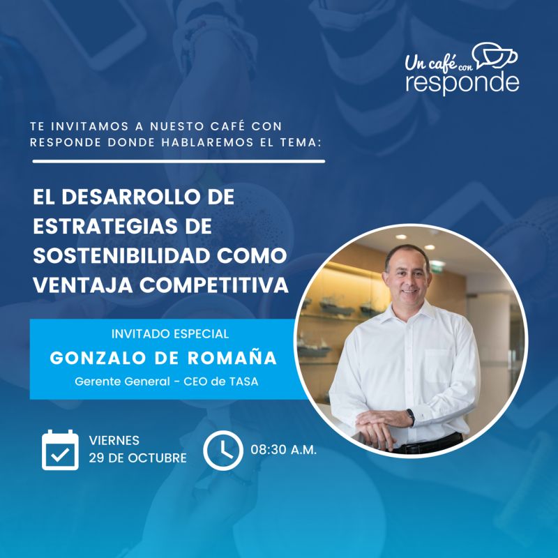 TasaOficial's tweet photo. Te invitamos a participar de una nueva edición de  #CaféConResponde ☕️, donde nuestro CEO  - Gonzalo De Romaña, compartirá las ventajas  de desarrollar estrategias de sostenibilidad. 🇵🇪 

 Inscríbete aquí 👉  https://t.co/kNmQrsqqsJ

#TASA #Responde #SectorPesca https://t.co/xCVd5l7lu1