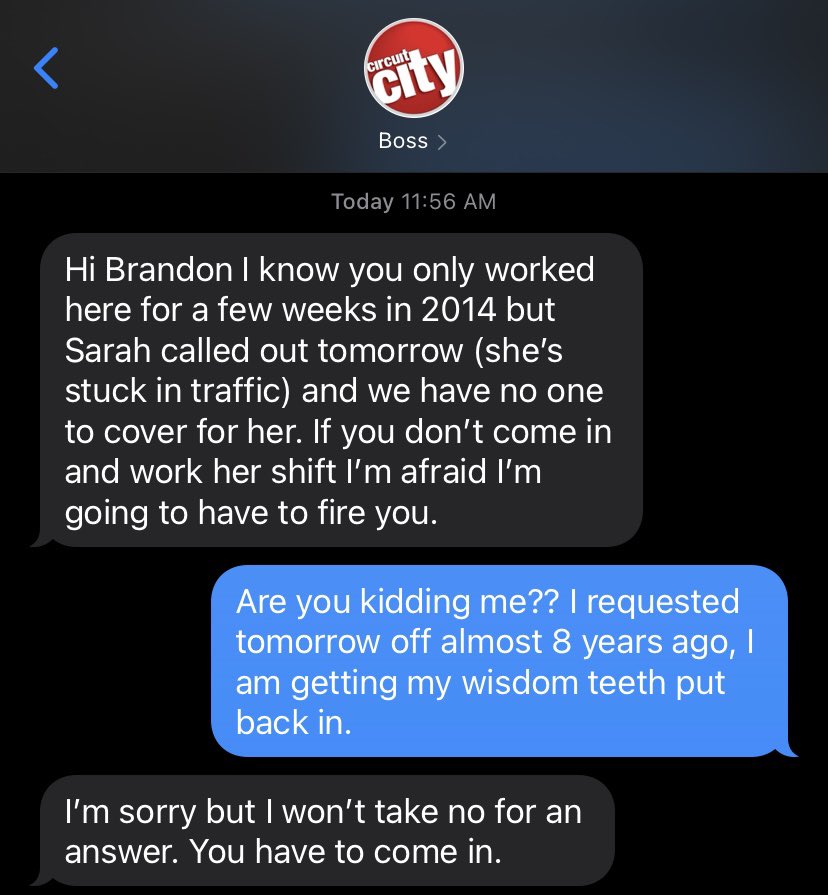 drewisgooden's tweet photo. just had the most intense text exchange with my boss 😳 *100% real* https://t.co/3fYhfixGHI