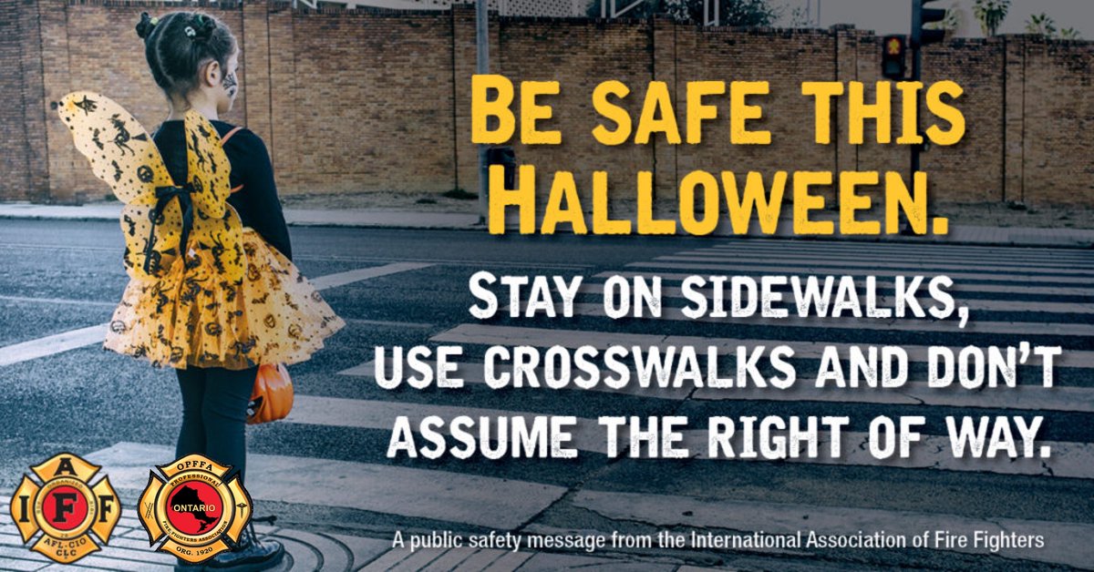 #Halloween is super exciting for kids, but can also be very dangerous.  Stay safe by staying VISIBLE: bring flashlights, glow sticks and reflective goodie bags, and add reflective tape to costumes. #IAFFSafetyTips #IAFF <a href="/IAFFCanada/">IAFF Canada Fire Fighters - Pompiers AIP Canada</a> <a href="/ONgov/">Ontario Government</a>