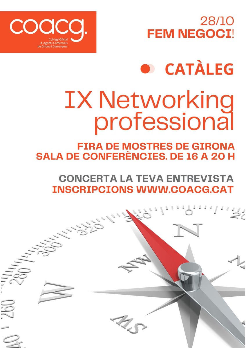 COACGI's tweet photo. 📢 Últims dies per inscriure's al #NetworkingProfessional del 28/10‼️Mira el catàleg d'empreses i concerta l’entrevista 👉 https://t.co/xHuTpy3UzU
✅ Alimentació
✅ Assegurances
✅ Consultoria i serveis financers
✅ Salut i higiene
✅ TIC i telecomunicacions
#FiraMostresGirona https://t.co/QYCMjm3D6R