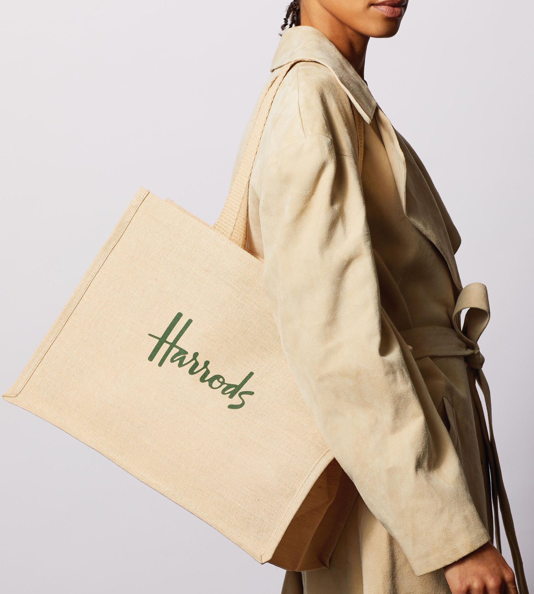 Harrods embroidered jute grocery shopper bag hot sale