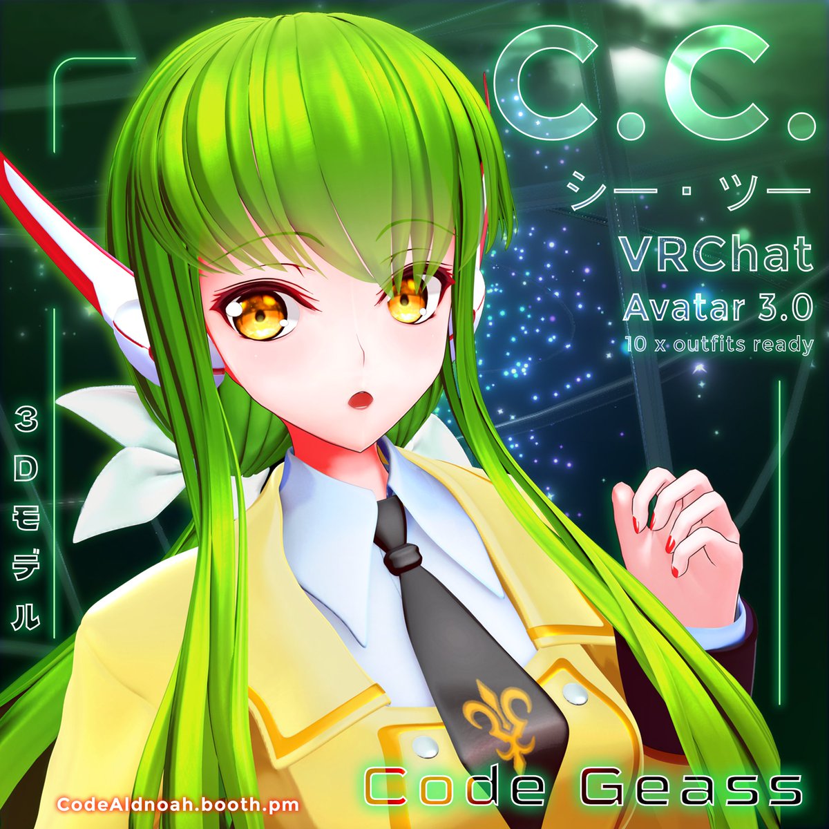 codealdnoah's tweet image. C.C. / Code Geass (3D avatar for VRChat)!
After 4 months of work, she is complete!
・10 outfits, 40+ accessories 
・14 hair colors
・15 possible hairstyle combinations

→ [ codealdnoah.booth.pm/items/3379542 ]

#booth_pm #VRChat #コードギアス #codegeass