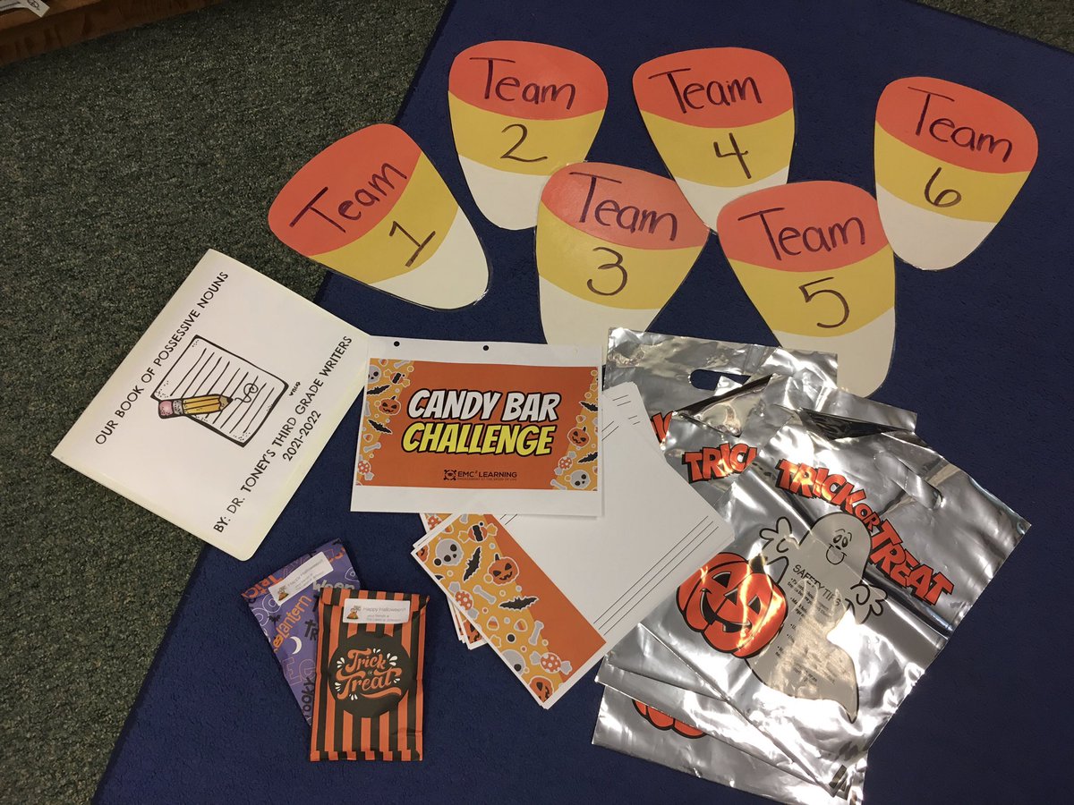 JENTONEY's tweet photo. Hey all you @MeehanEDU & @mrmatera #EMC2Learning fans, check out my 3rd gr. adaptation of the Candy Challenge! All Ss worked to create a page for our possessive nouns class book, then teams had the option for a larger challenge to earn a prize. All Ss chose to try it! 🥳🍫✏️📓🎃 https://t.co/2itb1RkHdd