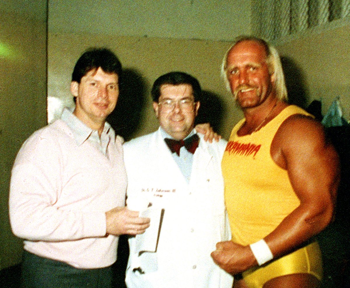DarkSideOfRing's tweet photo. When the Feds raided the office of Dr. George Zahorian, who was being investigated for illegally selling steroids, they found a photograph that would point them to their next target: Vince McMahon. 

The season finale, “The Steroid Trials,” premieres Thursday at 9pm @VICETV. https://t.co/DP02e5GQDq