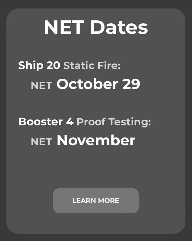 flywatertowers's tweet photo. After a successful double static fire test, SpaceX is targeting another one NET Friday, October 29.

Visit https://t.co/I4ormM4PPa for up to date Starbase news. https://t.co/oGIpiG0zgY