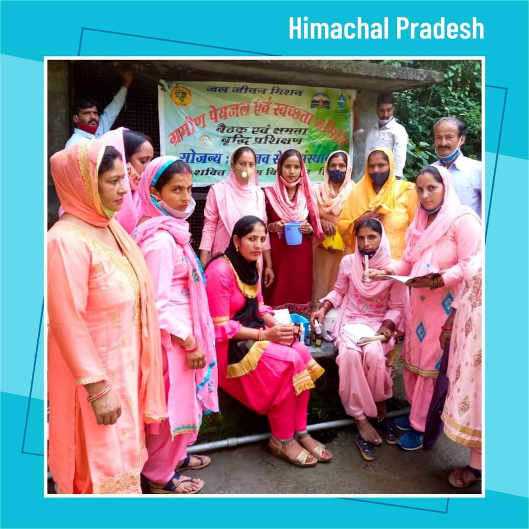 JalVibhag's tweet photo. Village-level trainings for local community members, especially women, are being organized in Bilaspur district, #HimachalPradesh on water quality testing using #FieldTestKits (FTKs), undertaking sanitary inspection and uploading data regularly on #JJM-IMIS. https://t.co/CXiK5a9snO