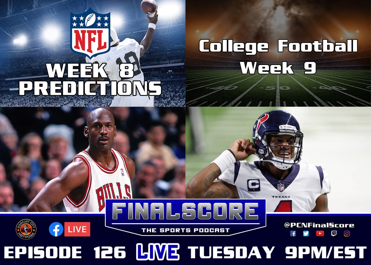 PCNFinalScore's tweet image. Join us LIVE TONIGHT at 9pm ET for Ep 126 of FinalScore! Just make sure to hit the #LIKE and #FOLLOW buttons so you don&apos;t miss out!

NEW MERCH at podcastcity.net/shop!

#PCNFinalScore #PCN #sports #podcast #NFL #collegefootball #NCAAF #football #NBA #basketball #PCNFamily