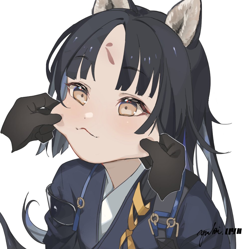 1girl animal ears black hair dog ears white background forehead mark facial mark  illustration images