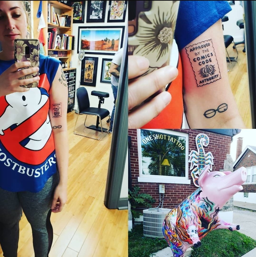 CBfiendclub's tweet photo. #comictattoostuesday Our #cbfceastchapter sister/club member Adriana got the Comic Code Authority stamp tattooed by the great artist Tony at @OneShotTattoo! Show us some More then just a Comic Character tattoo!
#ComicBookFiendclub #cbfc #marvel #tattoo #comiccodeauthority https://t.co/JXHwIGjtdo