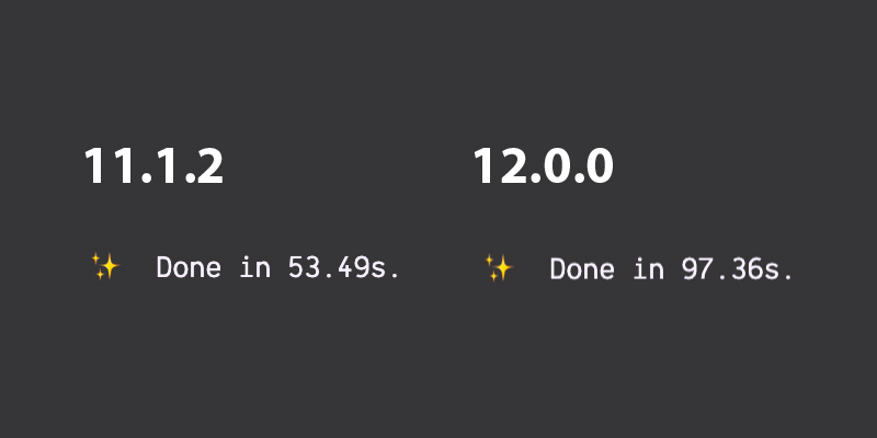 DamianFrizzi's tweet photo. Love all the new Next.js features but building 12.0.0 is significantly slower for me than 11.1.2 after several test runs without cache. There is also no difference if I opt-in to swcMinify. Am I missing something? 
@leeerob 😕 #nextjsconf https://t.co/S9BjBAq02G