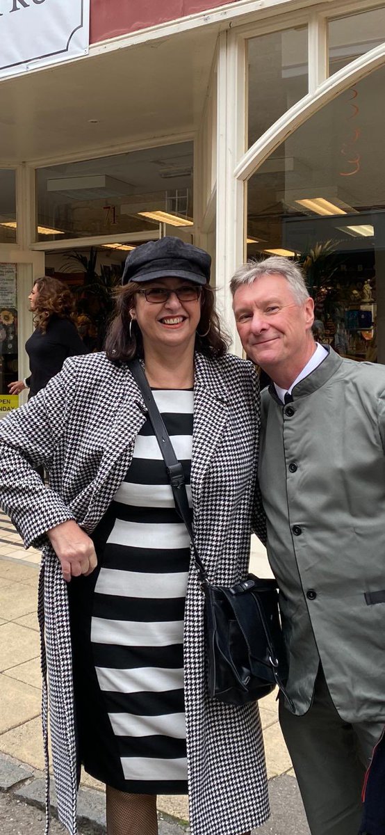 MarkofClubs's tweet photo. …@Gillythesinger & I dressed for the 60’s themed @therealjoburt Sherborne event on Sat23/10/21 - that’s his better half @Beauhemia giving the V for Victory sign (I think☺️)
I made the schoolboy error of not taking the collarless suit out of the wrapper ‘til that day
#NeedsAnIron https://t.co/ArOqp9Tmw8