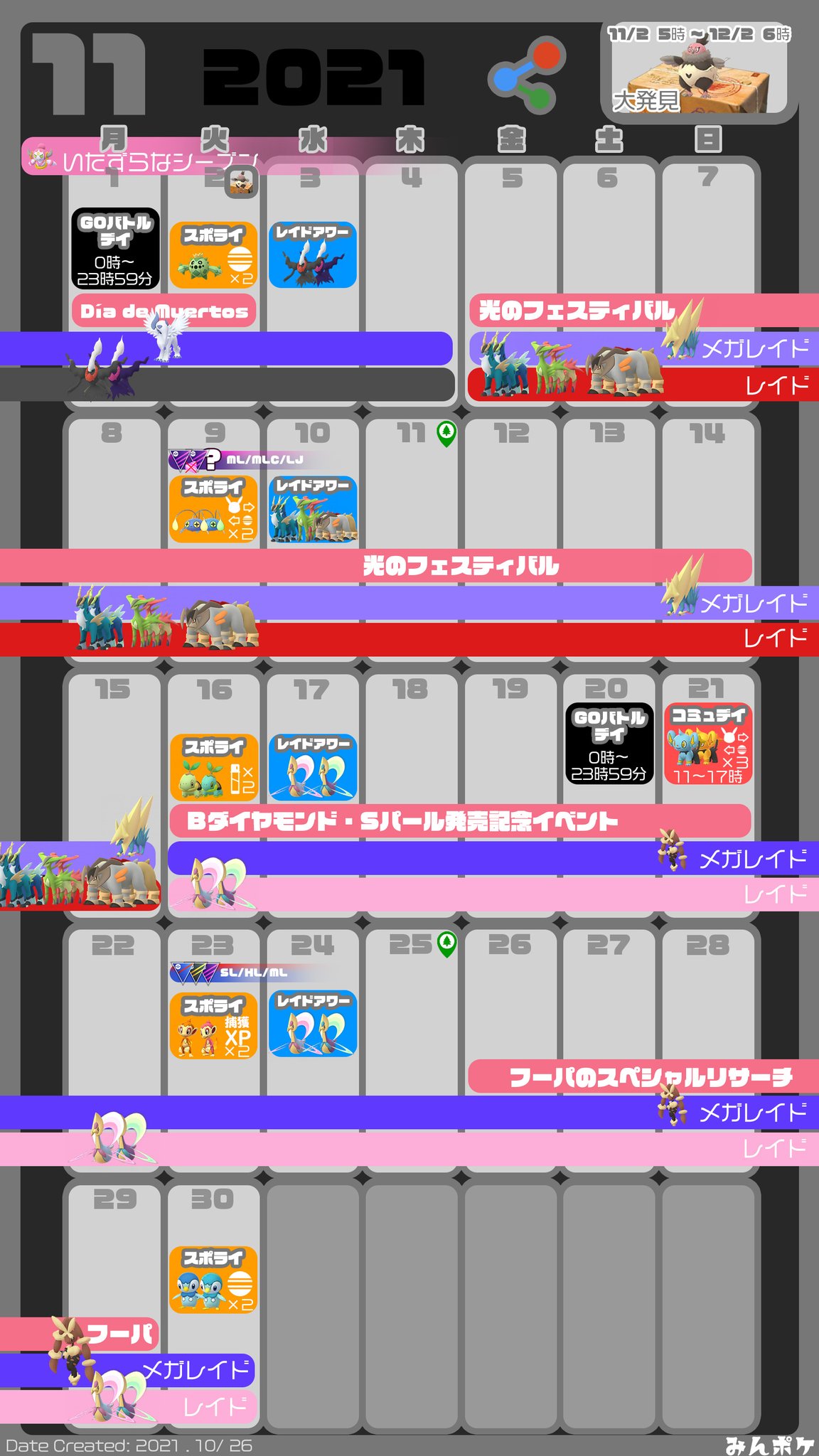 ポケモンgo攻略 みんポケ 11月のイベントカレンダーを作成しました スマホの壁紙などにご活用ください 画像1枚目16 9 2枚目2 1 開催イベント一覧 T Co N13prvpobu ポケモンgo T Co Yjb0ayfid7 Twitter ポケモンgo攻略 みんポケ 11月のイベントカレンダーを作成しました スマホの壁紙などにご活用ください 画像1枚目16 9 2枚目2 1 開催イベント一覧 T Co N13prvpobu ポケモンgo T Co Yjb0ayfid7 Twitter