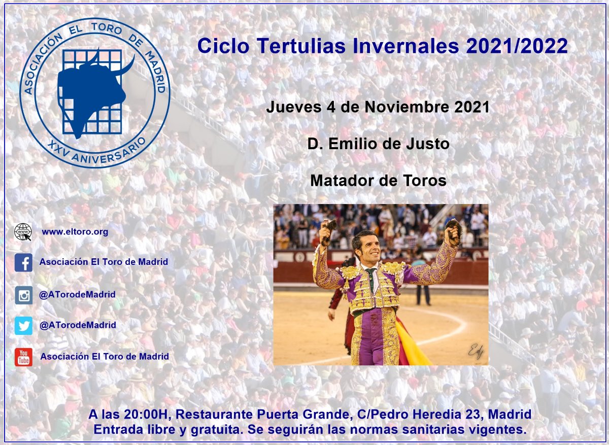 ATorodeMadrid's tweet photo. – Jueves 4 de Noviembre: D. Emilio de Justo. Matador de toros. https://t.co/U9d2fmEFbp
