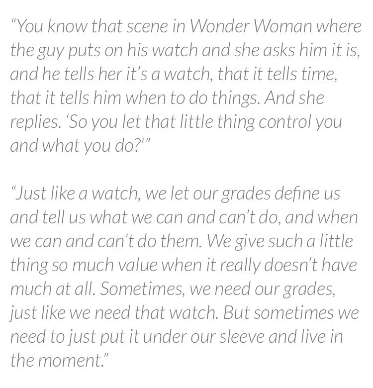 A brilliant take on grades from one of my kiddos. Wonder Woman Wisdom. #Project180
