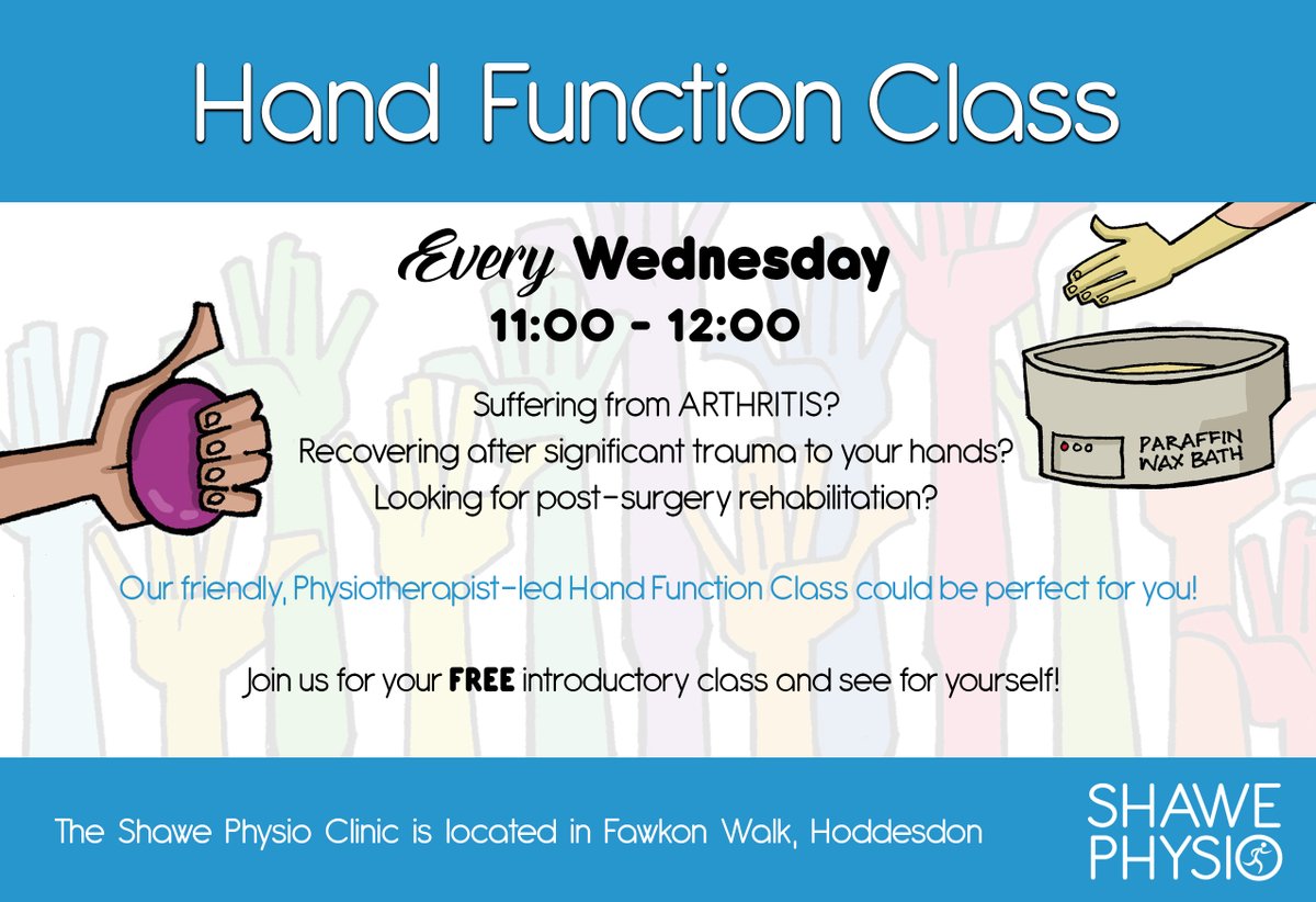 SHAWEPHYSIO's tweet photo. If you or someone you know has lost some function of their hand, may it be through trauma, neurological issues or arthritis, or has recently had surgery on their hand, point them in the direction of our hand class!

Contact 01992 451849 / reception@shawephysio.com https://t.co/2xvA8LzLcU