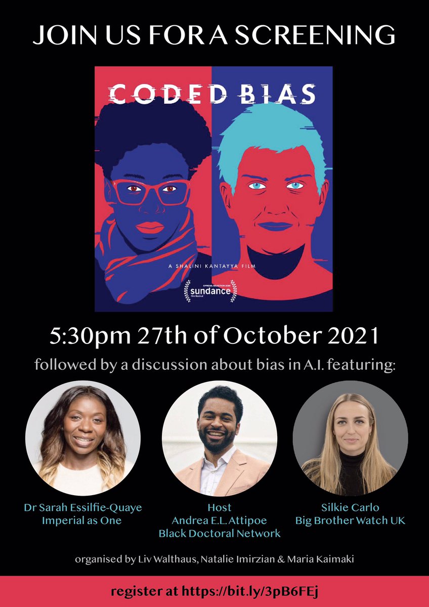 nimirzy's tweet photo. TOMORROW! Looking forward to this screening and discussion on bias in AI featuring @silkiecarlo @princesssaraheq @AndreaELAttipoe - register at https://t.co/9XpgrmuamS to join https://t.co/AiTuYp60GD