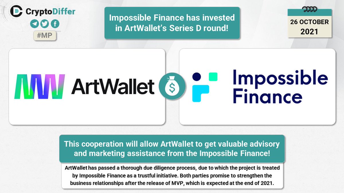 CryptoDiffer's tweet image. ❗️ @impossible_ $IF has invested in @art_wallet #1ART Series D round!

This cooperation will allow ArtWallet to get valuable advisory and marketing assistance from the Impossible Finance. 

👉 art-wallet.medium.com/impossible-fin…