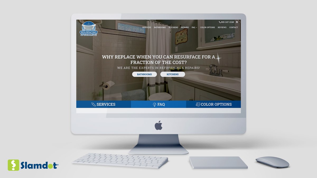 slamdot's tweet photo. Remodeling your kitchen or bathroom counters? Definitely give The Resurfacing Specialist a call! 

We were excited to finish up their site earlier this year and get rolling with marketing 🚀

➡️  https://t.co/4SIhBjJiRP ⬅️

#KnoxvilleWebDesign #website #remodel https://t.co/Q4SNoSxixy