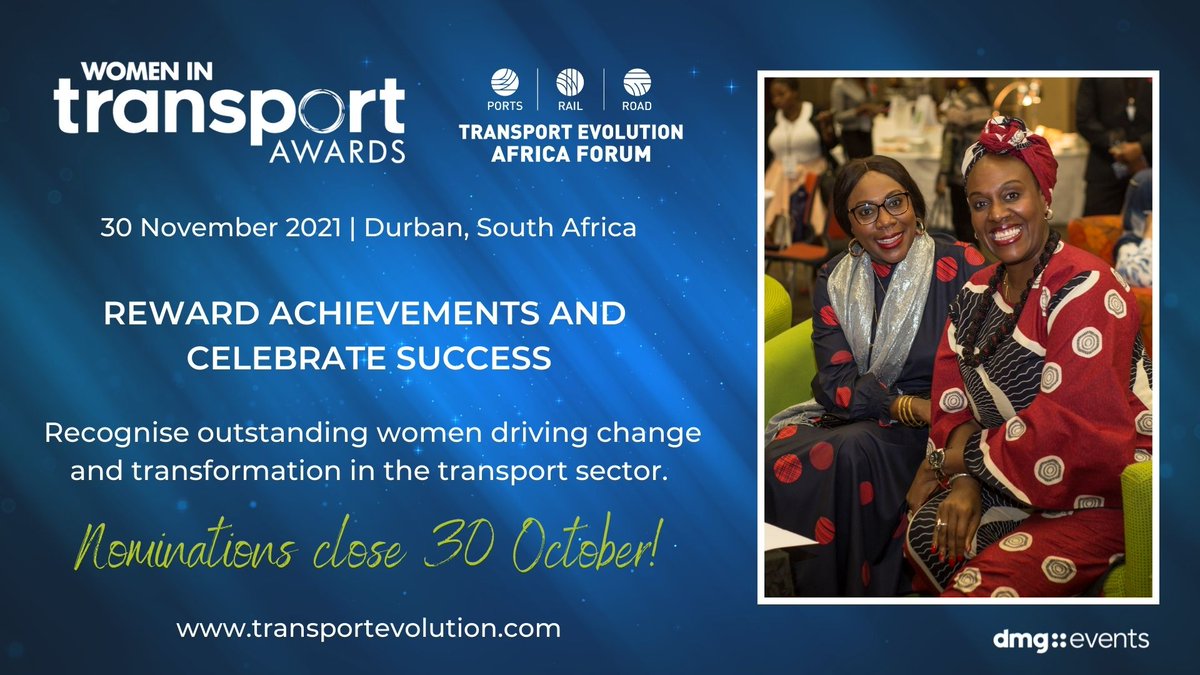 SAInfraExpo's tweet image. LAST CHANCE TO NOMINATE: Nominations entries for the Women in Transport Awards close this Saturday, 30 October! Taking place alongside Transport Evolution Africa, the Awards will take place in Durban on 30 November. Download the nomination form: bit.ly/3vLbNXu