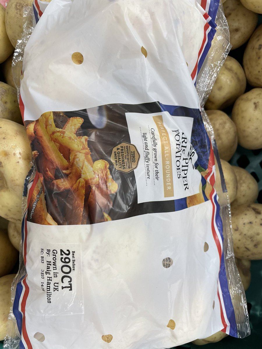 Some of our East Lothian Maris Piper in Tesco, nicely packed by <a href="/Branston/">Branston Ltd</a>